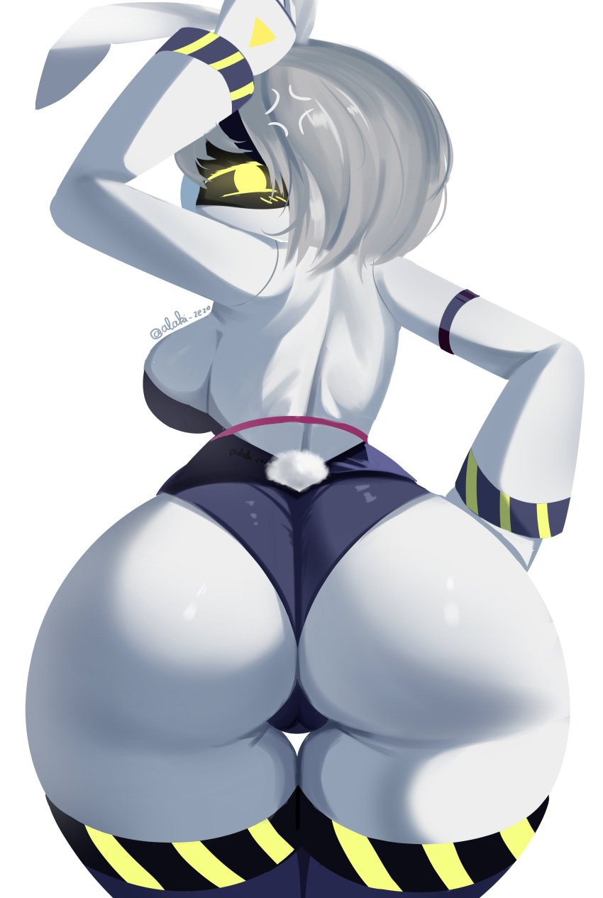 1girls alaki_zezo ass ass_focus back_view big_ass big_breasts big_thighs blush breasts bunny_ears bunnysuit dat_ass drone female female_only gigantic_ass gigantic_thighs glitch_productions huge_ass huge_thighs looking_at_viewer murder_drones robot robot_girl short_hair silver_hair solo tagme thick_hips thick_thighs thighs v_(murder_drones) white_body yellow_eyes