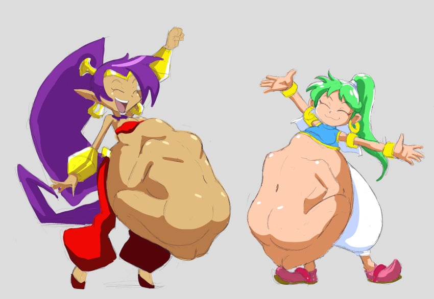 asha_(monster_world) asha_in_monster_world belly belly_bulge belly_dancer belly_dancer_outfit big_belly bulge female_pred fetish giant_belly girl monster_world_(series) monster_world_iv sega sega_genesis shantae shantae_(character) swallowed swallowed_whole vore vore_belly wayforward