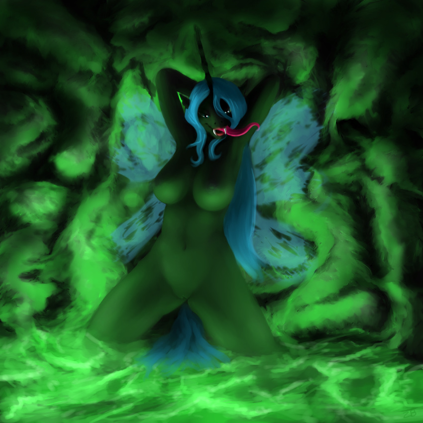 anthro breasts changeling fangs female friendship_is_magic my_little_pony nipples nude open_mouth pussy queen_chrysalis_(mlp) smooth_skin tongue tongue_out zoomerboomerz