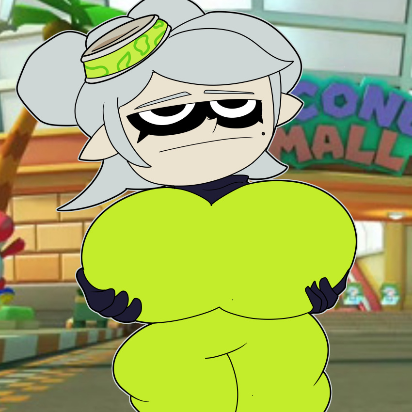 bodysuit breast_grab casual clothed coconut_mall female female_only grabbing_own_breast holding_breast holding_own_breast huge_ass huge_breasts marie_(splatoon) mario_(series) mario_kart nintendo public splatoon squid_sisters teaset_haliley teasing