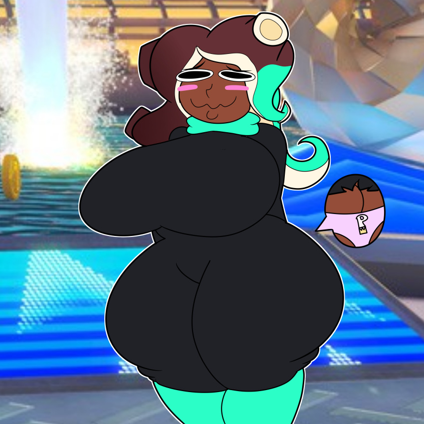 ass_bigger_than_head ass_focus ass_window bodysuit casual clothed female female_only huge_ass huge_breasts marina_(splatoon) mario_(series) mario_kart nintendo off_the_hook_(splatoon) public public_nudity ripped_clothing sideass splatoon teaset_haliley