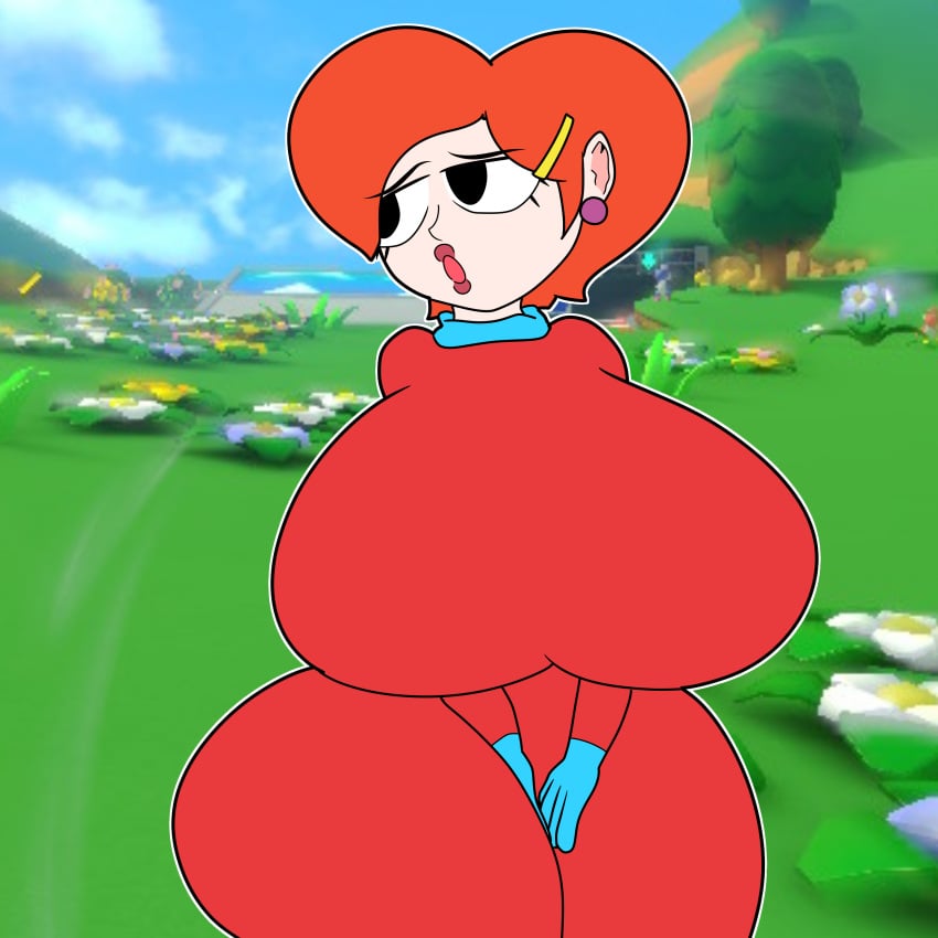 ass_bigger_than_head bodysuit breasts_bigger_than_head casual clothed fat female female_only grace_(mario) hanging_breasts huge_ass huge_breasts mario_(series) mario_golf mario_kart nintendo public teaset_haliley teasing