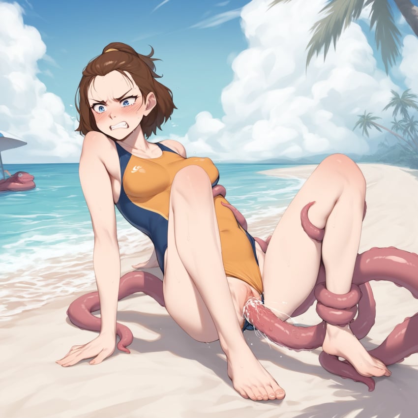 1girls ai_generated angry avatar_legends avatar_the_last_airbender beach blush earth_kingdom female kxy nonbender pussy suki swimsuit swimsuit_aside tentacle tentacle_grab tentacle_rape torn_swimsuit upscaled vaginal_penetration