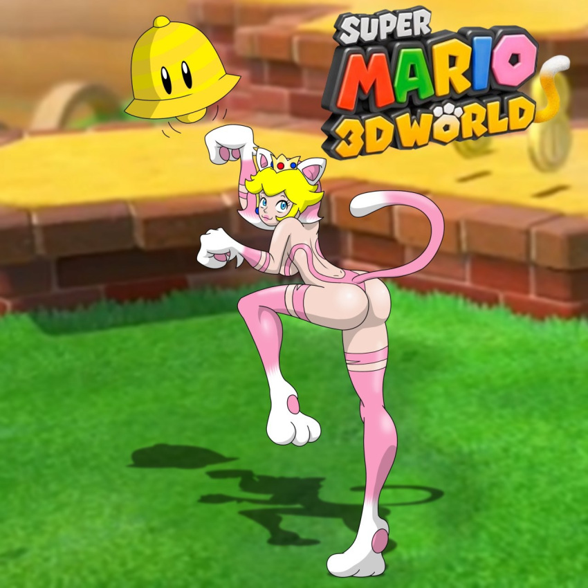 ass blonde_hair blush breasts cat_peach cat_suit female furry gloves mario_(series) nintendo princess_peach stockings super_mario_3d_world thegeckodemon thegeckoninja