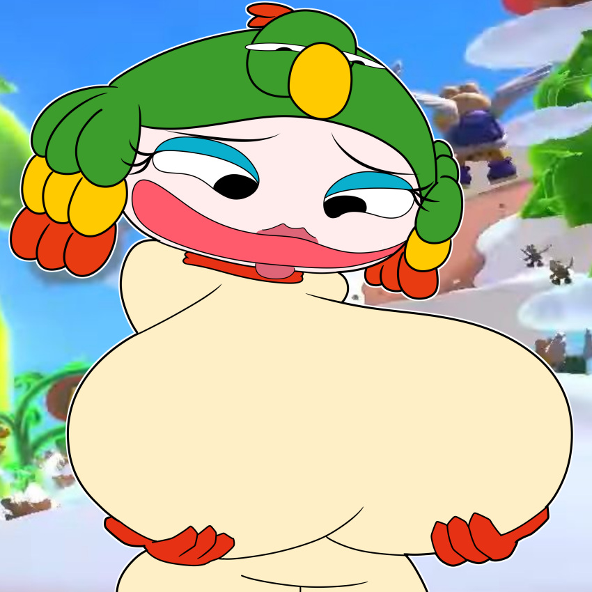 anthro big_ass bodysuit breast_grab casual clothed fat female female_only grabbing_own_breast hanging_breasts holding_breast holding_own_breast huge_breasts mario_(series) mario_kart mario_kart_8 nintendo public queen_valentina sky_garden super_mario_rpg teaset_haliley teasing