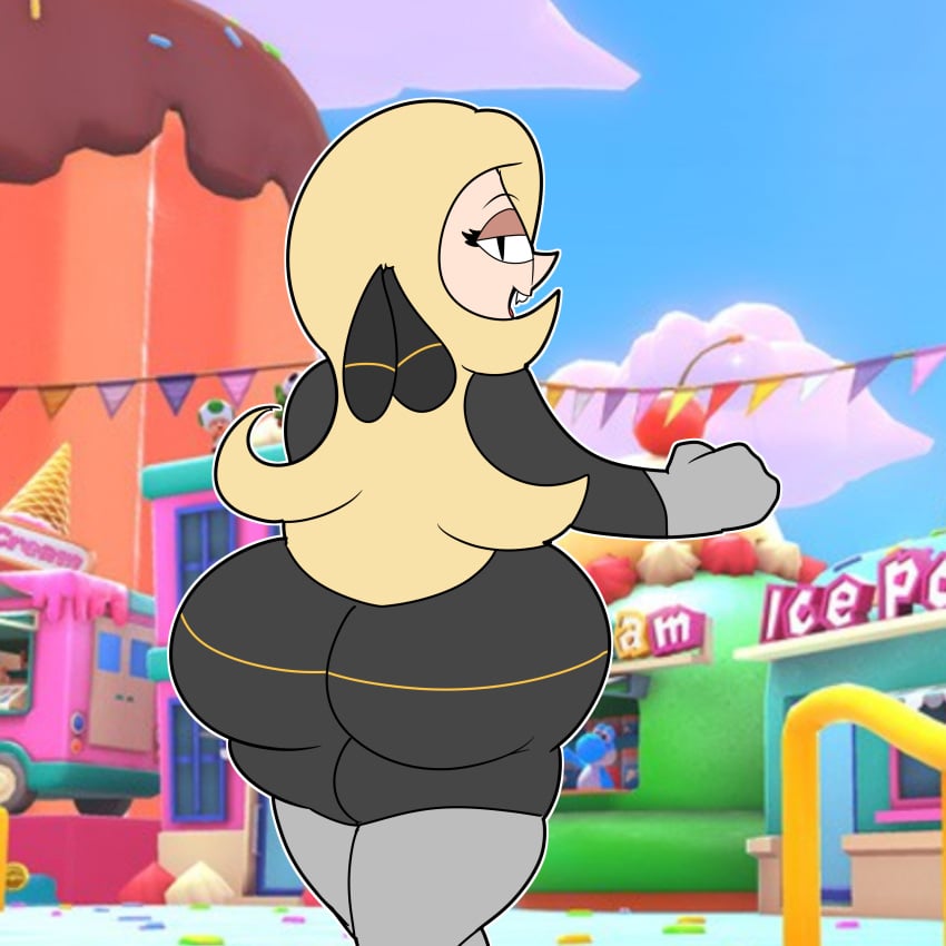 ass_focus bodysuit breastless casual clothed cynthia_(pokemon) female female_only huge_ass mario_(series) mario_kart nintendo pokemon public teaset_haliley teasing