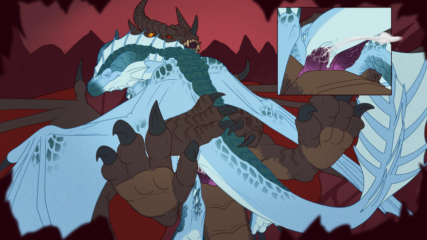 2_penises 4_fingers absurd_res animal_genitalia animal_penis anus arm_frill armor big_penis black_body black_claws black_dragon black_horn black_nose_horn black_scales blizzard_entertainment blue_body blue_countershading blue_frill blue_horn blue_membrane blue_scales bodily_fluids brown_body brown_claws brown_horn brown_nose_horn brown_scales claws cloaca cloaca_juice cloaca_juice_drip cloaca_juice_on_own_cloaca cloaca_juice_on_penis cloacal cloacal_penetration cloacal_penis close-up close_up_panel countershade_crotch countershade_face countershade_feet countershade_hands countershade_jaw countershade_legs countershade_neck countershade_paws countershade_tail countershading cum cum_drip cum_in_cloaca cum_inside cum_on_penis dahurgthedragon diphallia diphallism dominant dominant_male dorsal_frill dragon dripping duo ear_frill ejaculation european_mythology facial_horn feet female female_on_top female_penetrated feral feral_on_feral feral_penetrated feral_penetrating feral_penetrating_feral fin fin_frill fingers flake_(dahurgthedragon) frill_(anatomy) genital_fluids genitals glowing glowing_eyes gold_(metal) gold_jewelry gold_ring head_crest head_frill hemipenes hi_res holding_partner horn horn_jewelry horn_ring hug huge_filesize hugging_during_sex jewelry leg_frill legs_up looking_at_another looking_at_partner lying male male/female male_on_bottom male_penetrating male_penetrating_female membrane_(anatomy) membranous_frill membranous_wings messy mouth_closed multi_genitalia multi_penis mythological_creature mythological_scalie mythology narrowed_eyes neck_frill nose_horn on_back on_bottom on_ground on_top open_mouth pawpads paws penetration penile penile_spines penis perspective pink_cloaca plated_scales plating pupils purple_cloaca purple_mouth purple_penis purple_tongue red_eyes red_membrane red_wings ring ring_(jewelry) scaled_dragon scales scalie scutes segmented_horn seminal_groove sex sharp_horn sharp_teeth simple_background smile spikes spikes_(anatomy) spread_legs spreading submissive submissive_female sulcus tail tail_frill talons tan_body tan_countershading teeth thick_thighs thigh_spikes toes tongue ventral_frill warcraft western_dragon wet wings wrathion_the_black_prince_(warcraft)