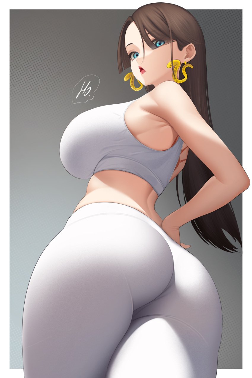 1girls ass ass_focus back back_view bare_arms bare_shoulders big_ass big_breasts big_butt black_hair blue_eyes boa_hancock boobs_and_butt_pose clothed clothing color female female_focus female_only hi_res ho70994095 large_breasts leggings light-skinned_female light_skin long_hair looking_at_viewer one_piece shounen_jump solo solo_female tagme thick_thighs