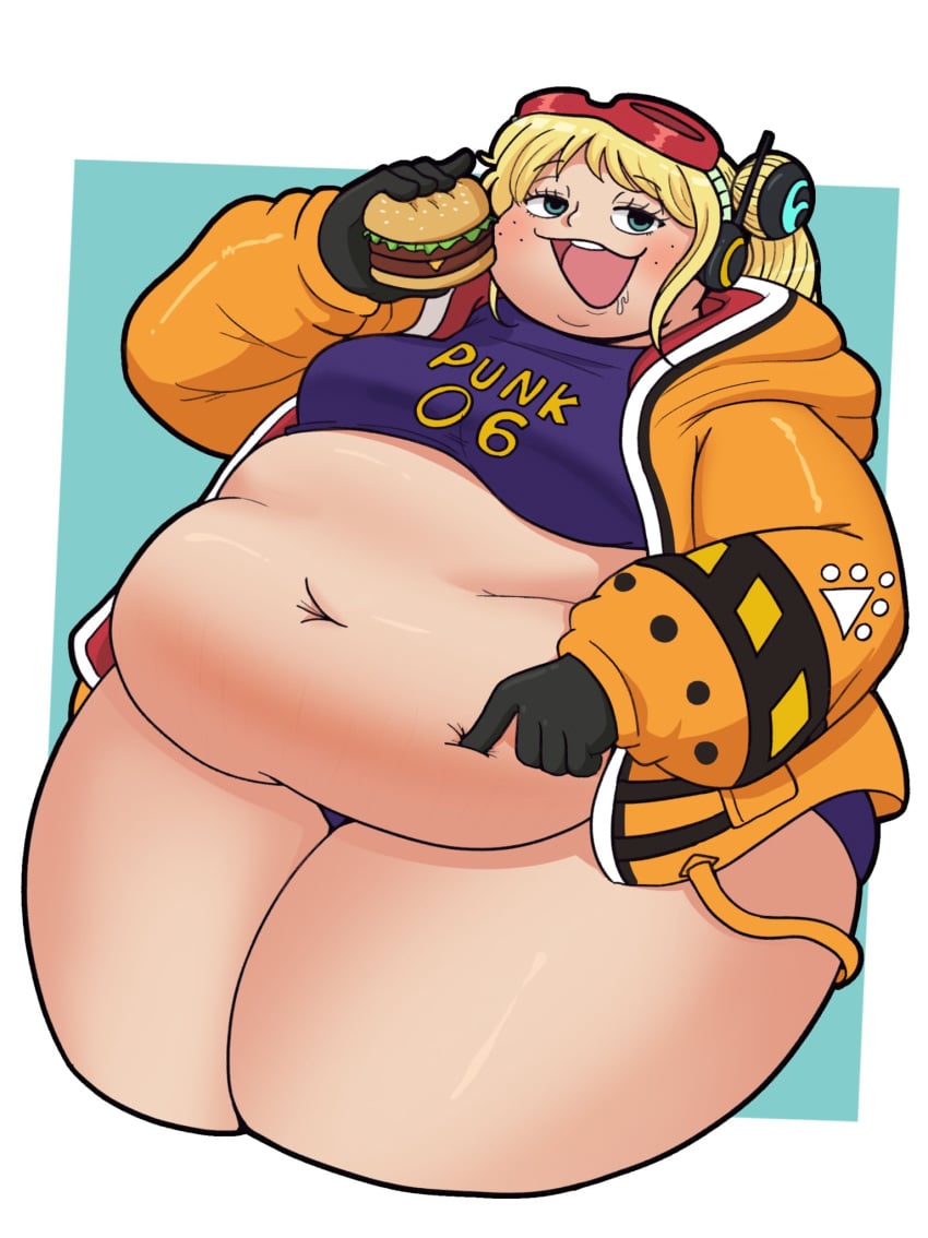 1girls 2023 absurd_res belly blonde_hair burger chubby chubby_female drooling fat fat_belly fat_woman female female_focus female_only huge_belly looking_at_viewer midnitemorty morbidly_obese morbidly_obese_female obese obese_female one_piece overweight overweight_female plump poking_belly solo solo_female solo_focus ssbbw thick_thighs thighs vegapunk_york