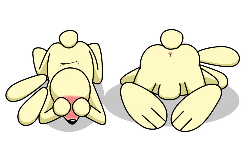 anthro anus ass ass_up backsack balls blush covering covering_eyes covering_face covering_self embarrassed floating_ears genitals hi_res hindpaw jason_burrow jay_jay_the_lucky_rabbit lagomorph leporid male male_only mammal nude paws presenting presenting_hindquarters rabbit shaded simple_background simple_coloring simple_shading solo swift_bristlensfw y_anus