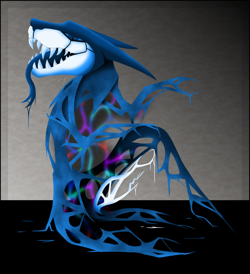 2024_pokemon_teraleak bared_teeth beta_pokemon_(species) beta_pokemon_games black_border blue_body blue_eyes blue_nose blue_sclera blue_tendrils blue_tongue bodily_fluids border canid canine cocky cocky_smile colored cum cum_drip dripping electricity_creature elemental_creature feral feral_only forked_tongue full-length_portrait genital_fluids genitals grin grinning_at_viewer hi_res knot lineless looking_at_viewer male male_only mammal monster nintendo open_mouth penis pokemon portrait presenting presenting_penis psycho_dog sitting smile snout solo teeth tendrils tongue toracanix unknown_species unusual_anatomy unusual_genitalia unusual_penis white_body