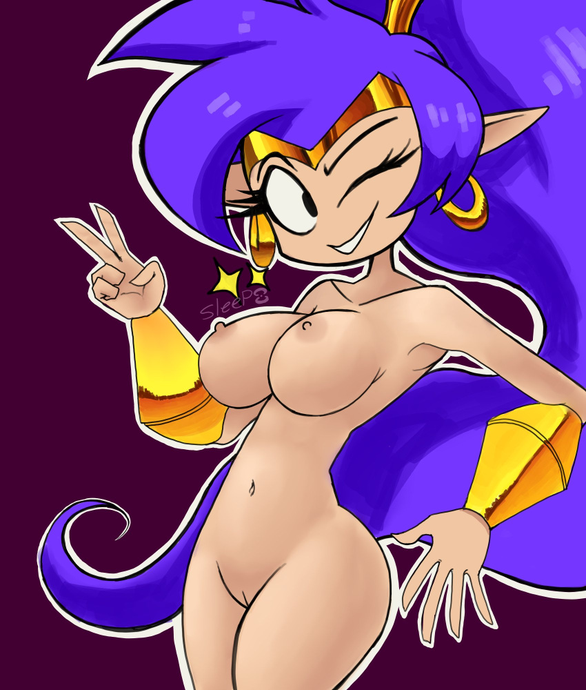 1girls black_eyes breasts long_hair nude p0stalk purple_hair shantae shantae_(character) sle33ep solo solo_female solo_focus vagina