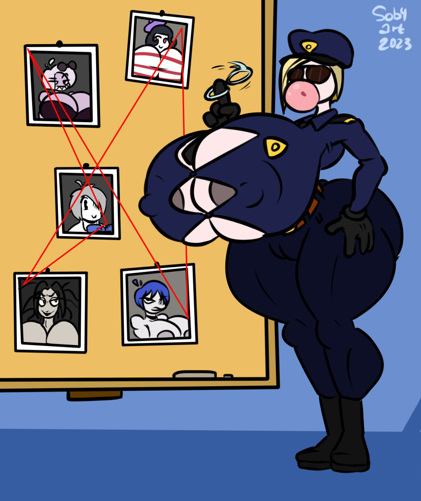 ass_bigger_than_head big_ass big_breasts bimbo bimbo_lips boob_window breasts_bigger_than_head clothed female female_only huge_ass huge_breasts inner_sideboob nipples_visible_through_clothing no_bra oc police policewoman sob4art