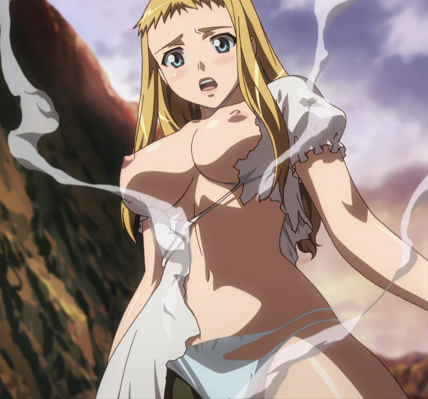 1girls ai_generated blonde_hair large_breasts leina long_hair nipples queen's_blade screencap stitched tagme torn_clothes white_panties