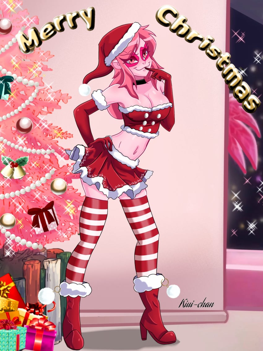 athletic athletic_female busty cartoon_network christmas christmas_outfit female female_focus female_only full_body hourglass_figure kiui-chan miss_heed_(villainous) pink_body pink_eyes pink_hair pink_skin tagme villainous wide_hips