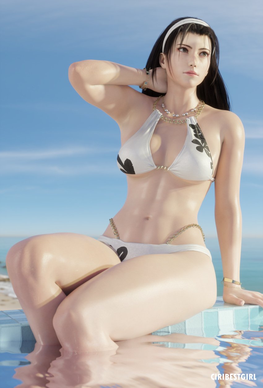 1girls abs arms_up athletic athletic_female big_ass big_breasts bikini breasts ciribestgirl cleavage female female_focus female_only hi_res jun_kazama kazama_jun light-skinned_female light_skin milf navel outdoors pool poolside tekken tekken_8 thick_thighs thighs wet