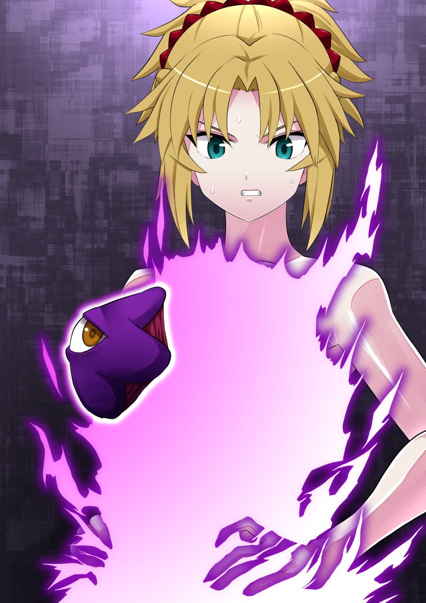 1girls dc fate_(series) female mid-transformation midriff mordred_(fate) ryuney small_breasts starro transformation