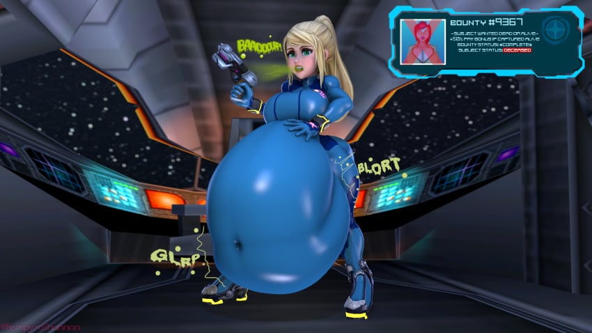 3d big_breasts bodysuit breasts burp burping female metroid same_size_vore samus_aran shannonthefempyro skintight vore zero_suit zero_suit_samus