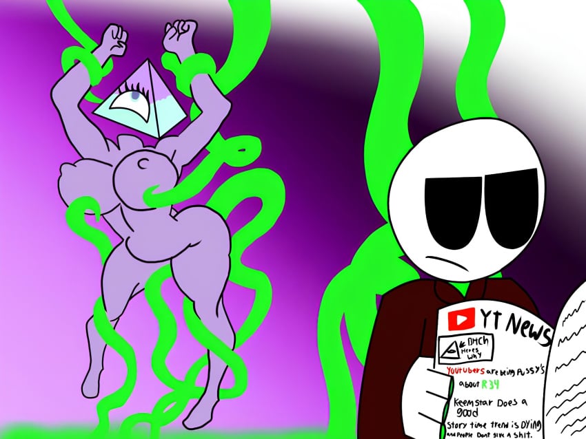 1girls big_breasts bitch breasts cyclops female forced green_tentacles iilluminaughtii naked newspaper nipples nude nude_female purple_body purple_skin rape tentacle tentacle_sex youtube youtuber