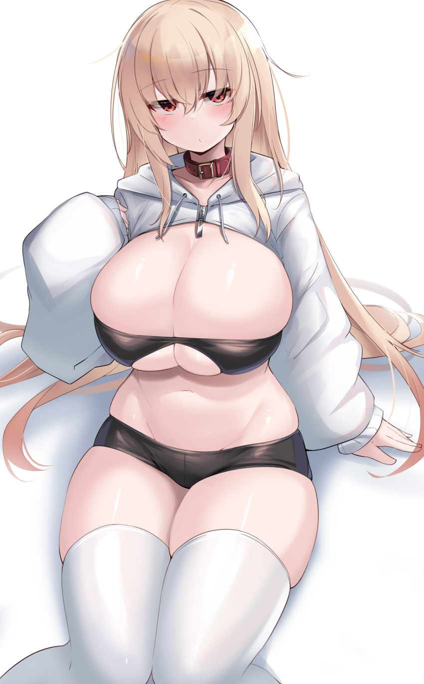 big_breasts blonde_hair collar female ktn_kuta long_hair red_collar thighs