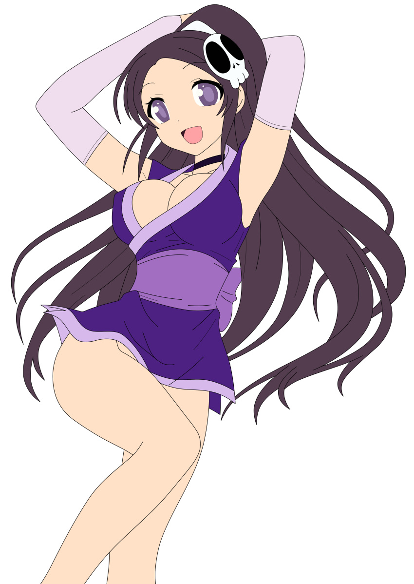 black_hair breasts clothing elsea_de_lute_irma happy highres kami_nomi_zo_shiru_sekai legs long_hair miniskirt photoshop ponytail purple_eyes short_dress skirt smile thighs tied_hair vector_trace