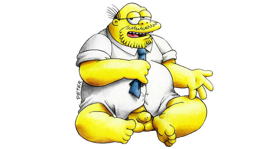 balls bottomless bottomless_male fat fat_man male male_only marvin_monroe necktie overweight penis peterdamart shirt solo the_simpsons white_shirt yellow_balls yellow_penis yellow_skin