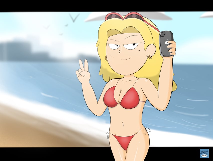 amphibia amphibia_(finale) artist_request beach bikini cartoony cosplay female grand_theft_auto_v gtav_cover_girl is_that_the_gta5_loading_screen? sasha_waybright solo tagme v_sign