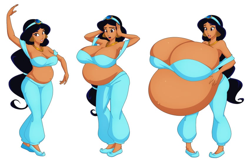 1girls aladdin aladdin_(1992_disney_film) belly big_belly big_breasts black_hair breasts cleavage dark-skinned_female dark_skin disney female huge_breasts hyper_belly hyper_pregnancy middle_eastern middle_eastern_female pregnancy_progression pregnant princess_jasmine saburox sequence