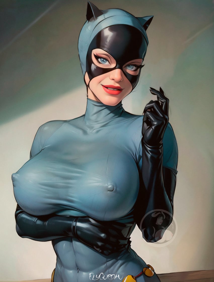 1girls ai_generated big_breasts big_nipples blue_eyes breasts busty catgirl catgirl_costume catsuit catwoman catwoman_(arkham) catwoman_(dcau) catwoman_(injustice) dc dc_comics elygordan elygordanart female female_only huge_breasts latex latex_suit masked_female milf nipples nipples_visible_through_clothing red_lipstick selina_kyle solo supervillainess villainess