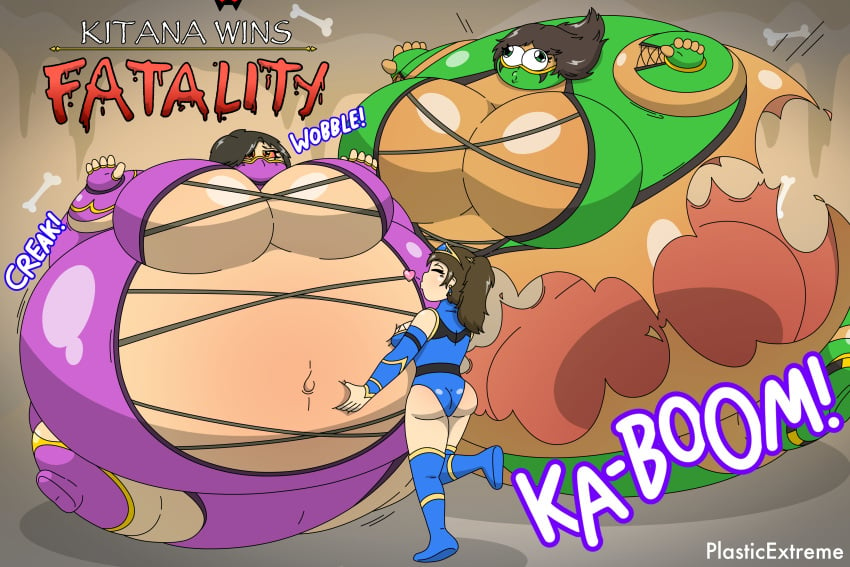 3girls bursting female female_death inflation jade_(mortal_kombat) kiss_of_death kissing kitana klassic_jade klassic_kitana klassic_mileena mileena mortal_kombat multiple_girls plasticextreme popping spherical_inflation sunken_limbs tagme