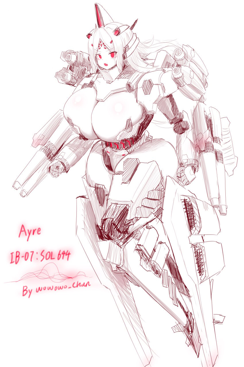 1girls 2023 armored_core armored_core_6 ayre_(armored_core_6) cleavage hourglass_figure huge_breasts humanized mecha red_eyes solo solo_female tagme thick thick_thighs white_hair wowowo-chan