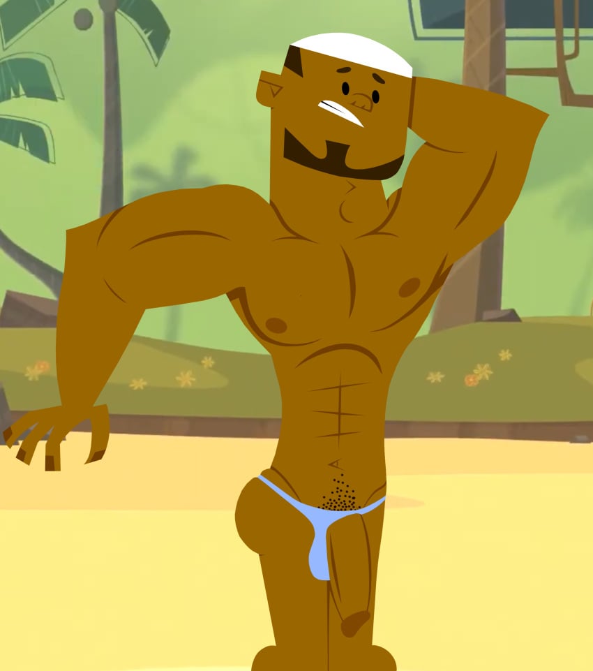 1boy beach dark_skin dickslip dj_(tdi) male_only milosnastyac total_drama_island