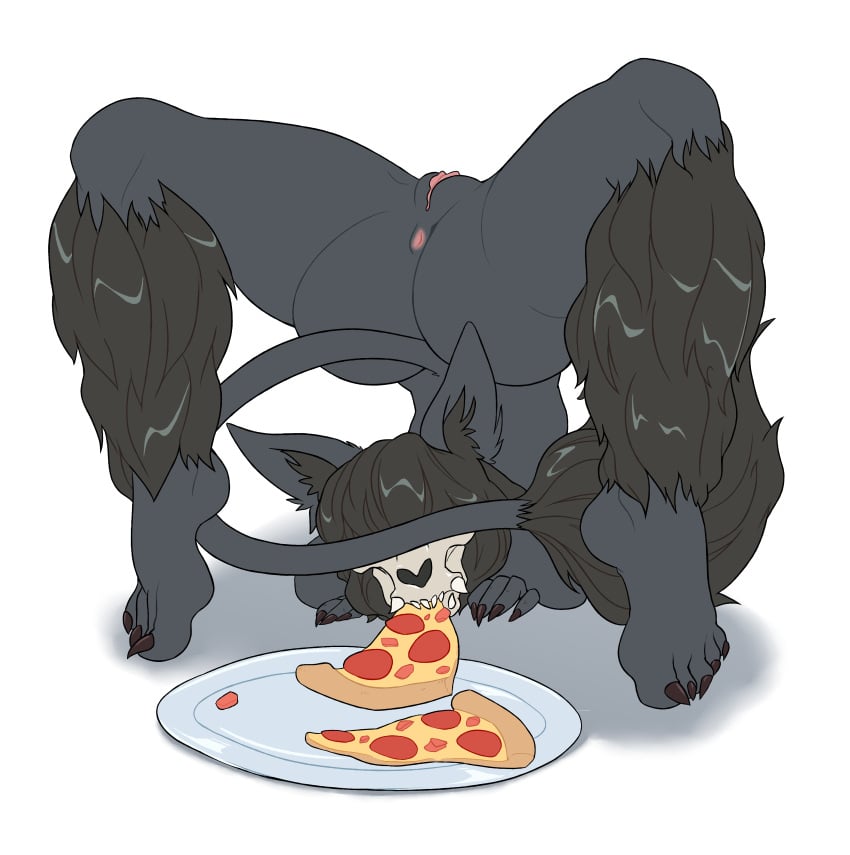 2d aikaanarchy anus ass claws furry_only furry_tail highres pizza pussy scp-1471 scp-1471-a scp_foundation skull solo tail