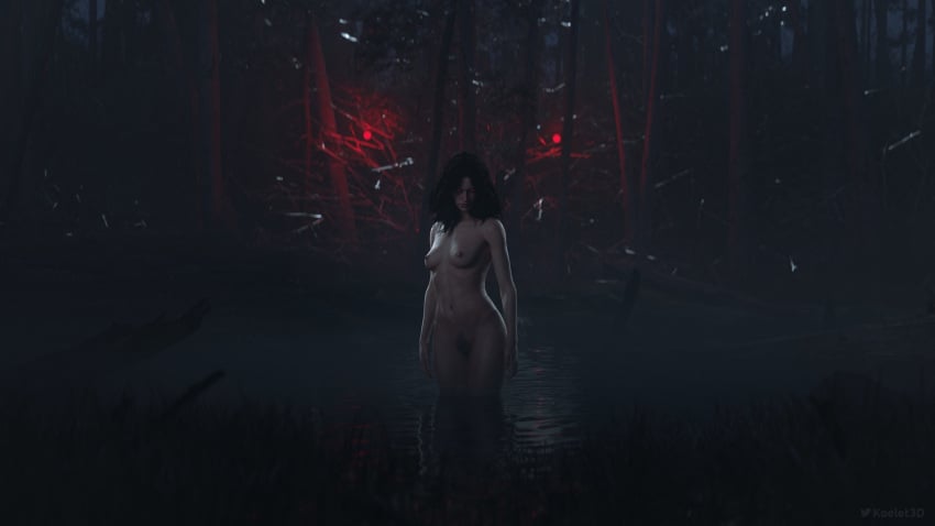 3d bath bathing breasts casual completely_nude female human koelet3d light-skinned_female looking_at_viewer nipples nude outdoors pale_skin pubic_hair red_eyes solo the_witcher_(series) the_witcher_3:_wild_hunt yennefer