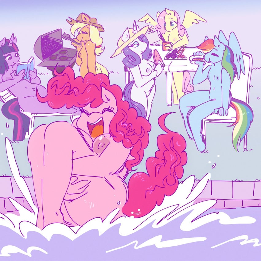 6girls applejack_(mlp) ass breasts casual casual_nudity currentlytr_ash female fluttershy_(mlp) humanoid my_little_pony nonsexual_nudity nude nudist pegasus pinkie_pie_(mlp) pool rainbow_dash_(mlp) rarity_(mlp) tagme twilight_sparkle_(mlp) unicorn wings