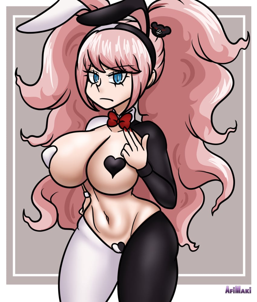 afimaki barely_clothed breasts danganronpa female female_only huge_breasts junko_enoshima large_breasts maebari nipple_pasties pasties revealing_clothes reverse_bunnysuit skimpy_clothes thick_thighs thighs