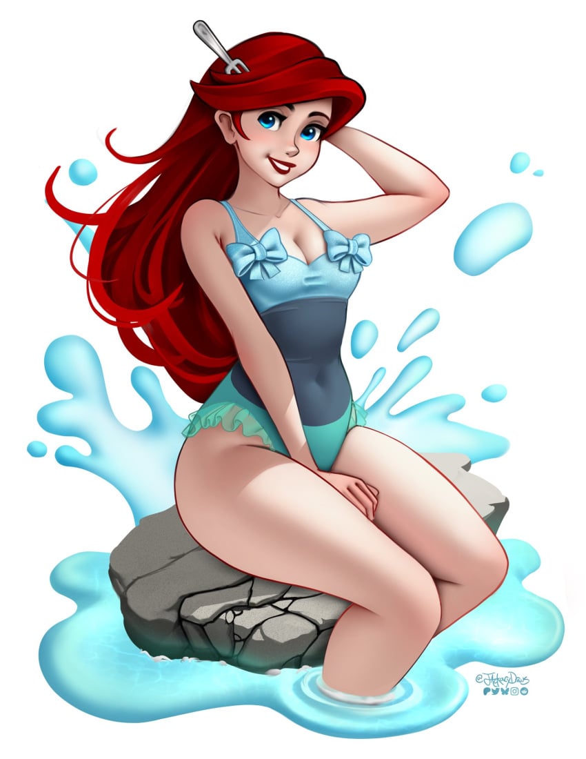 ariel blue_eyes breasts disney disney_princess female female_only jackary_draws red_hair solo the_little_mermaid