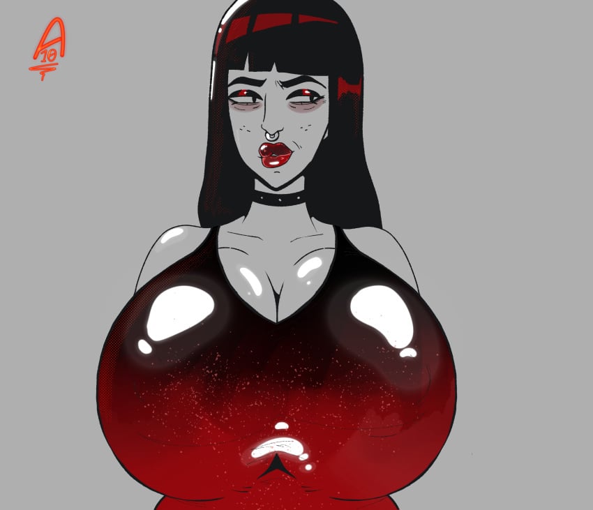 big_breasts breasts_bigger_than_head dressed dudenameda10 gilf goth goth_girl massive_breasts milf mother nose_piercing older_female red_dress thorn_(hex_girls) velma_(series)