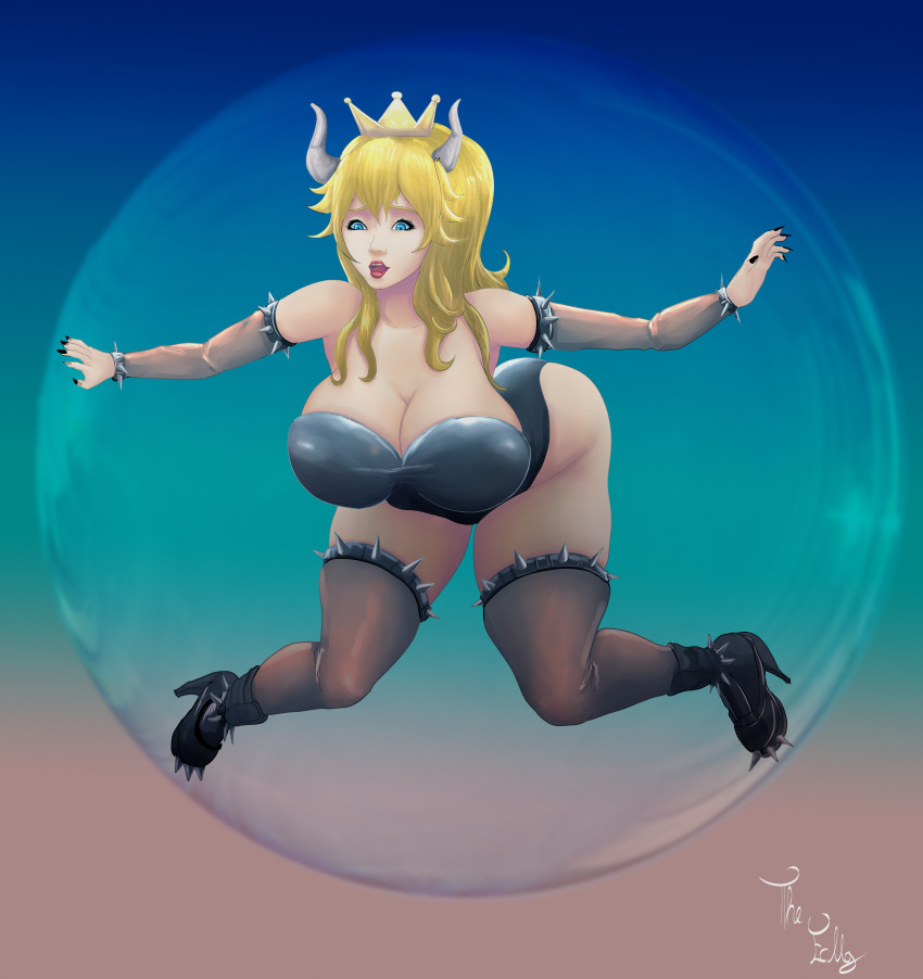 bimbo bowsette bowsette_ass bubble_bath bubbles high_heel_boots high_heels mario_(series) new_super_mario_bros._u_deluxe pinup sexy_beach