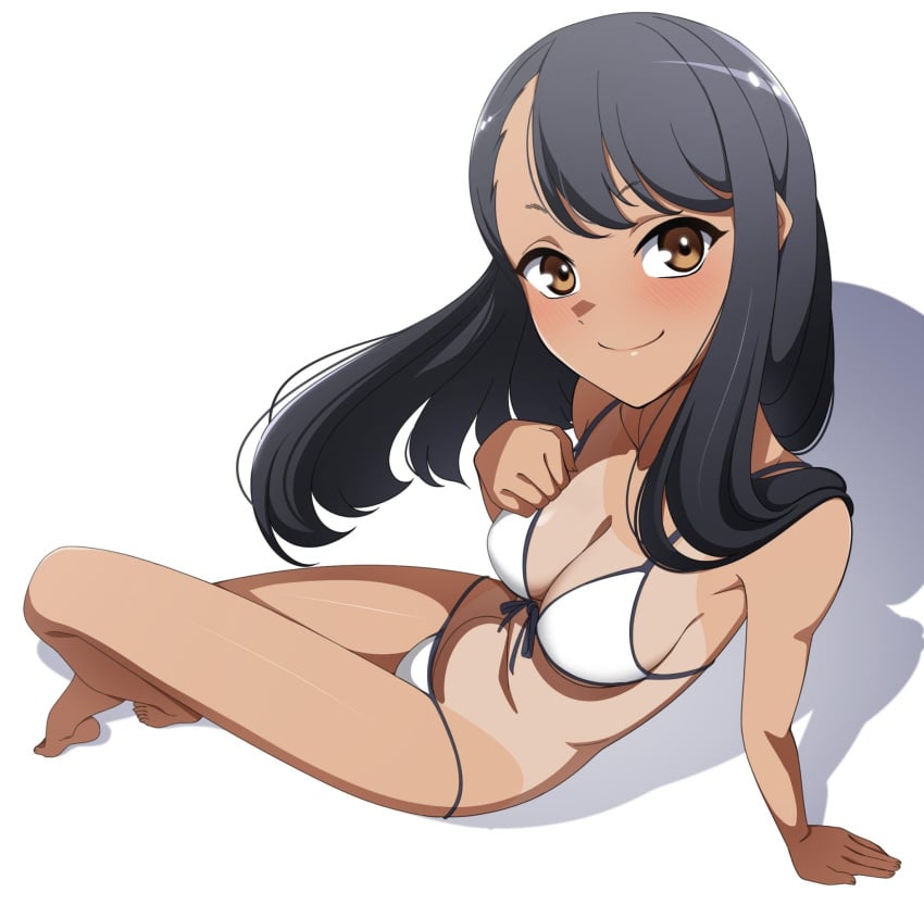 1girls big_breasts bikini black_hair blush blushing_at_viewer breasts brown_eyes cleavage cute female hayase_nagatoro high-angle_view high_resolution highres kdtwifi looking_at_viewer looking_up perspective please_don't_bully_me,_nagatoro semi_nude slim smiling smiling_at_viewer solo_female swimsuit swimsuit_tan tan_skin tanline thighs two_piece_swimsuit