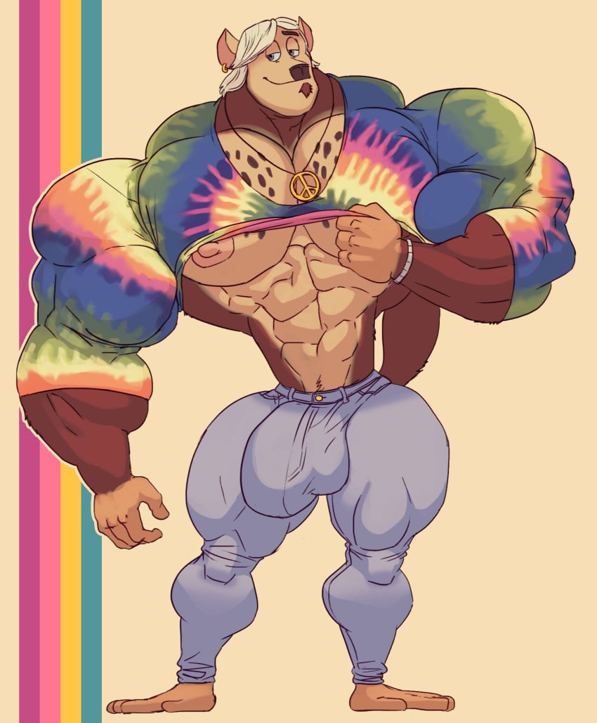 all_hail_king_julien anthro balls bara barazoku big_bulge big_muscles bulge clothing dreamworks flaccid furry madagascar_(series) male male_only muscles muscular netflix penis remert sage_moondancer shirt_lift solo solo_male