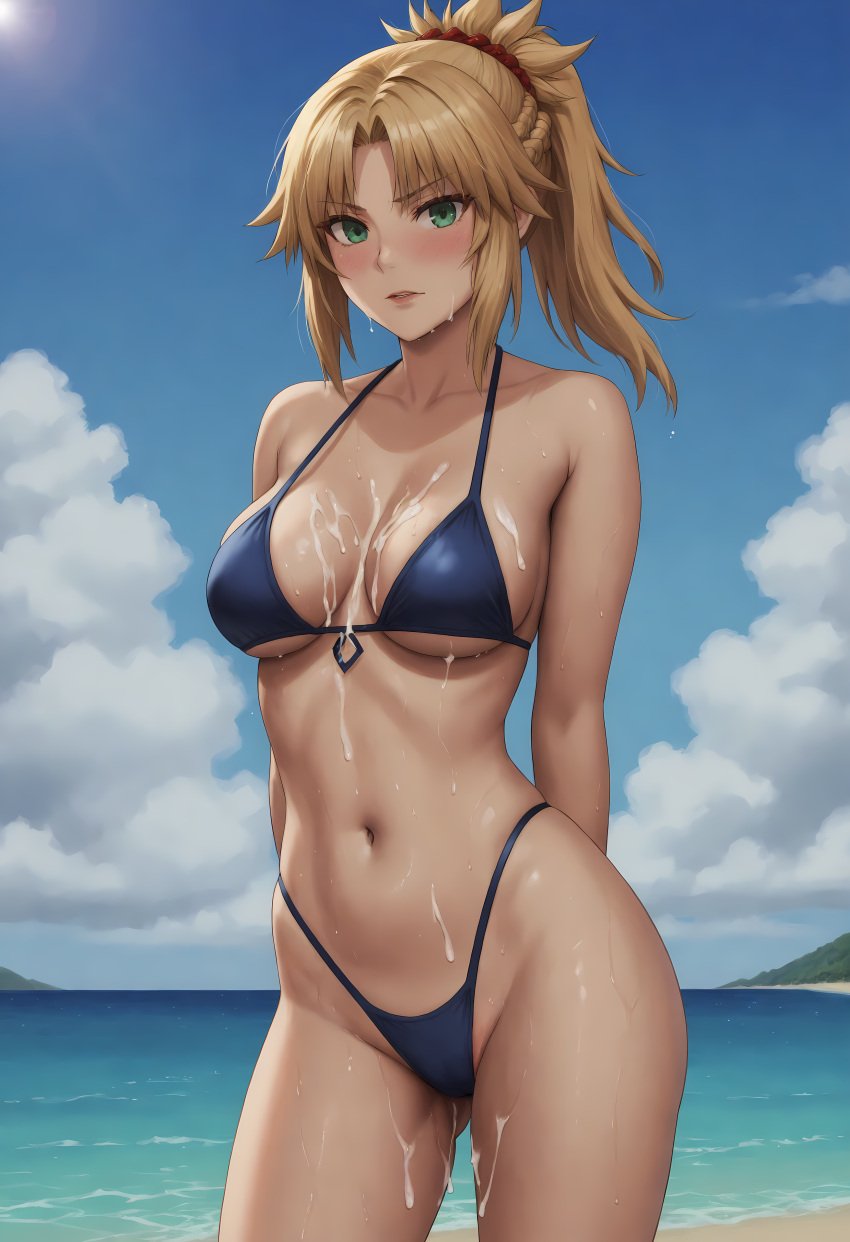 1girls 2d ai_generated beach bikini cum cum_on_body fate/apocrypha fate_(series) female female_only human mordred_(fate) mordred_(fate/apocrypha) shiroppo solo