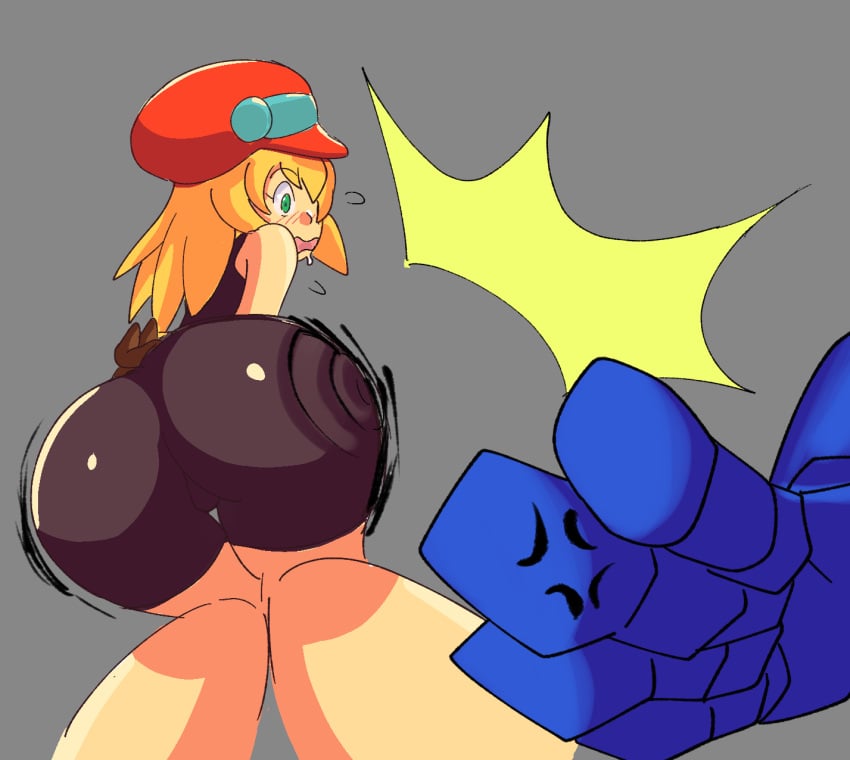 1boy 1girls ass ass_slap mega_man mega_man_legends mega_man_volnutt roll_caskett slap spanking yuuzal