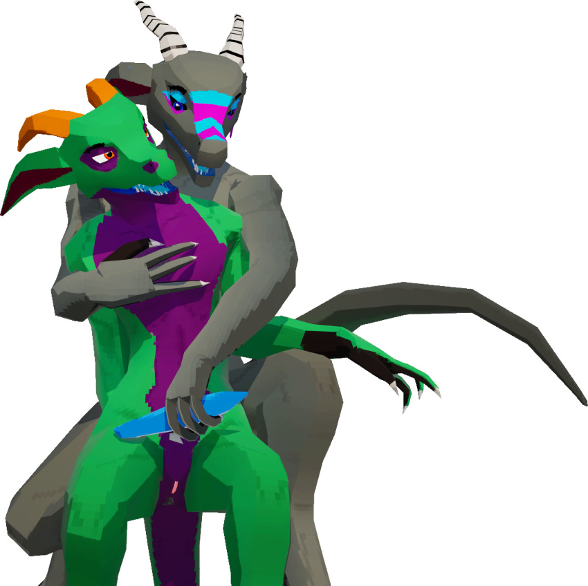 3d alpha_channel ambiguous_gender anthro claws dildo duo eye_contact female genitals hi_res horn kobold kobold_dellarte kret long_ears looking_at_another low_poly nude open_mouth pussy reptile scalie sek sex_toy sharp_teeth tail teeth tongue transparent_background