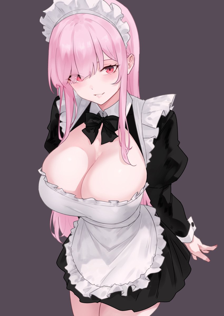 1girls big_breasts bluefield breasts cleavage female female_only hi_res hololive hololive_english hololive_myth huge_breasts large_breasts light-skinned_female light_skin long_hair looking_at_viewer maid maid_headdress maid_uniform mori_calliope pink_eyes pink_hair smile solo solo_female thick_thighs thighs virtual_youtuber vtuber wide_hips