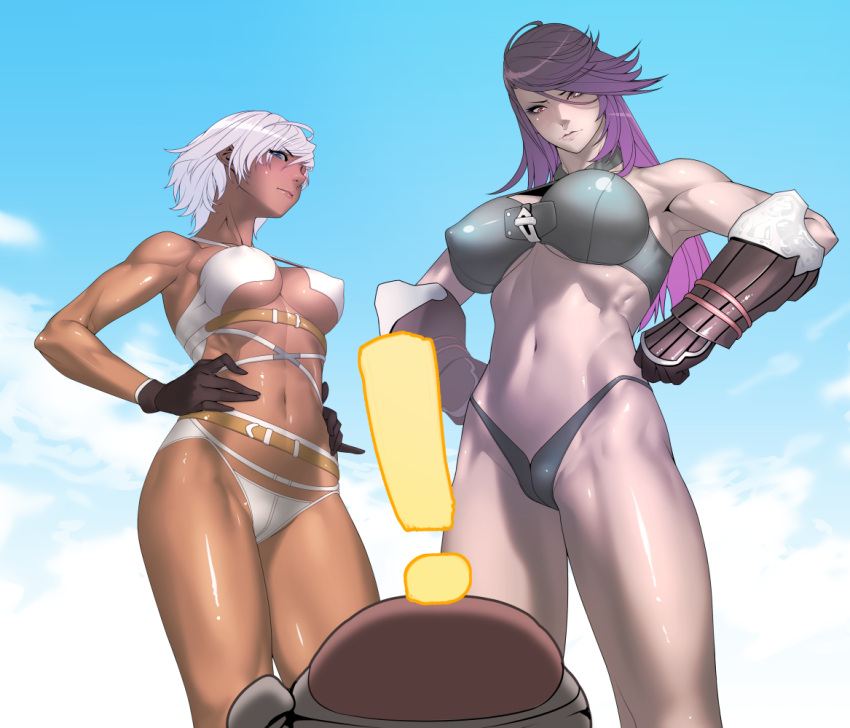 2girls female female_only final_fantasy_xiv highlander huge_breasts roegadyn tomoyuki_kotani