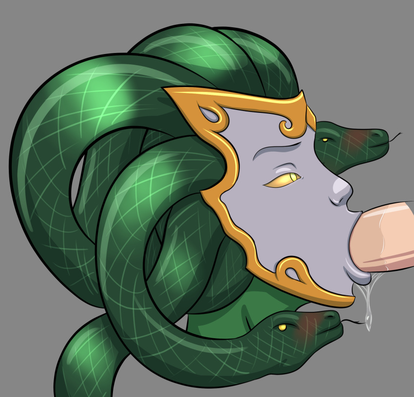 1boy 1girls blowjob disembodied_penis fellatio green_skin hi-rez_studios medusa_(smite) mythology oral oral_sex shadowboxer smite