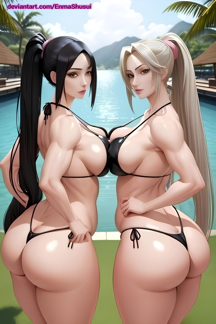 1girls 2girls ai_generated anime anime_style ass asymmetrical_docking athletic athletic_female back_view background backside bangs big_ass big_breasts big_butt bikini bikini_bottom bikini_top black_bikini black_hair black_thong blonde_female blonde_hair boobs_and_butt_pose breast_on_breasts breast_press breast_squeeze breasts breasts_press breasts_pressed_together breasts_squeezed_together bubble_butt dark_hair dead_or_alive dead_or_alive_xtreme_beach_volleyball enmashusui female female_focus female_only fringe fringe_hair g_string kunoichi legs long_hair looking_at_viewer looking_back milf momiji_(ninja_gaiden) mountain ninja_gaiden palm_tree palm_trees pawg pinup ponytail pool poolside pose posing rachel_(ninja_gaiden) rear_view side_view sideboob smile smiling smiling_at_viewer standing swimming_pool swimsuit swimwear team_ninja thick thick_ass thick_legs thick_thighs thighs thong thong_bikini tight_fit toned toned_body toned_female trees two_piece_swimsuit video_game_character video_game_franchise viewed_from_behind voluptuous voluptuous_female young young_female young_woman