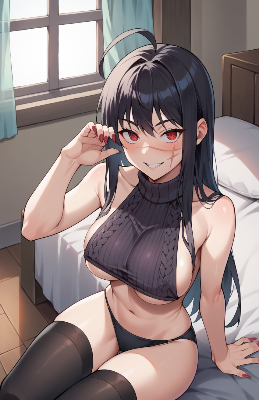 ai_generated big_breasts black_hair chainsaw_man kawaii_waifus patreon preview red_eyes sideboob yoru_(chainsaw_man)