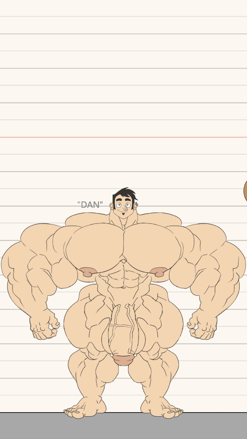 balls bara big_muscles dan_impostor dan_vs. facial_hair flaccid height_chart human hyper male male_only muscles muscular nude penis remert solo solo_male